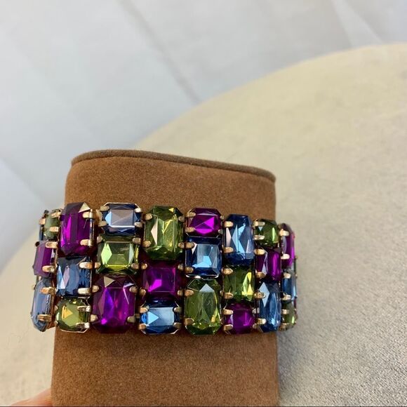 PURPLE green blue gem jewelled embellished elastic costume jewellery bracelet - Picture 3 of 3